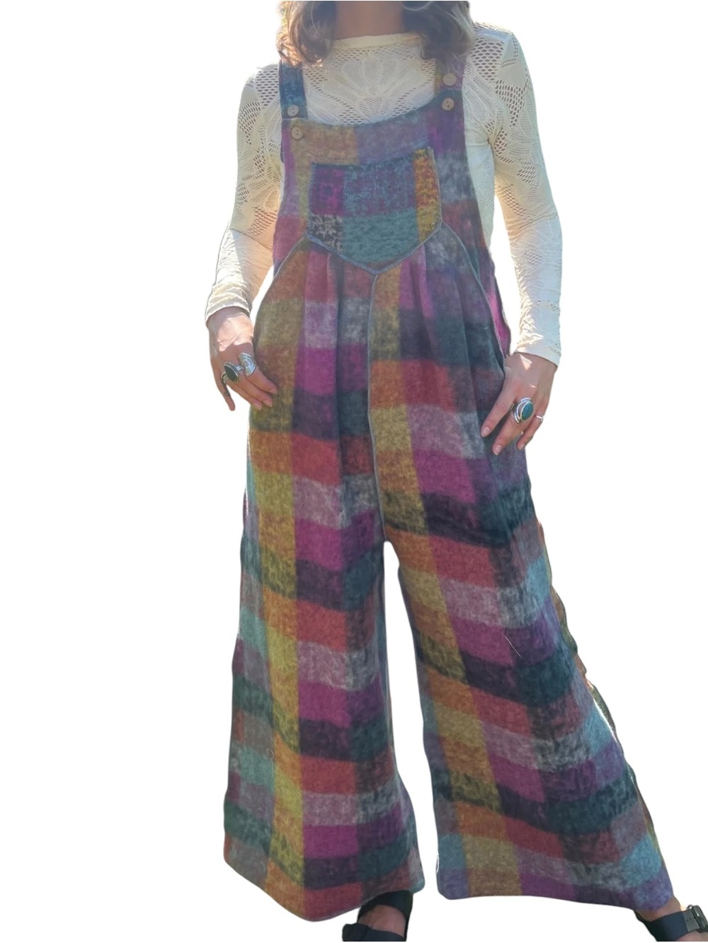 BiBi Vintage Brushed Checkered wide leg overalls - Picture 3 of 13